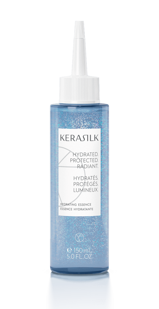 Kerasilk Hydrating Essence bottle with radiant, shimmering lightweight leave-in formula.