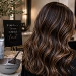 Healthy dimensional brunette hair with reflective shine after professional Goldwell color